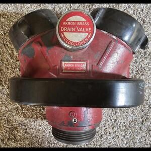 Vintage Akron Brass Siamese Clapper Valve - 3" Male x (2) 3" Female w/ Drain